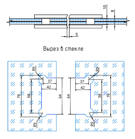 Петля стекло-стекло с  крышками, черный матовый, латунь H5003-BLK/brass